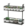 2-Tier Adjustable Railing Plant Stand with Hooks