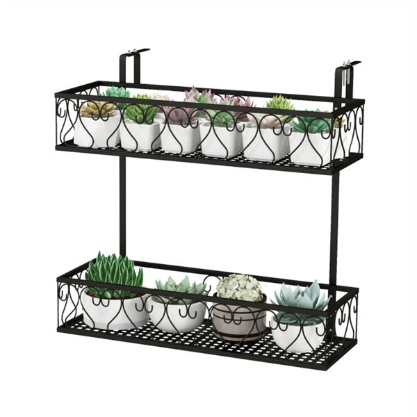 2-Tier Adjustable Railing Plant Stand with Hooks