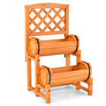 2-Tier Solid Fir Wood Raised Garden Bed with Trellis