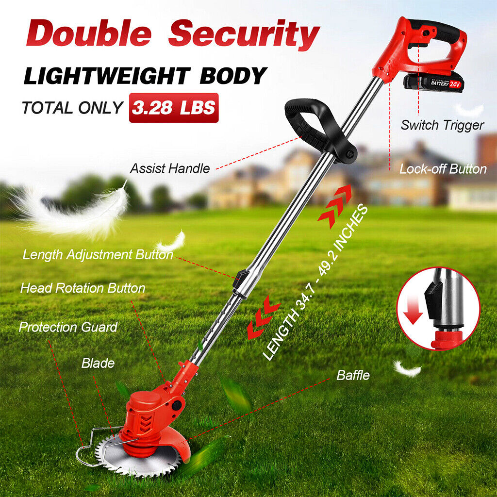 24V Cordless Grass Trimmer with Wheels & 2 Batteries